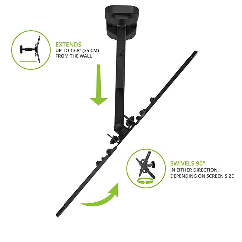 PS200 Full Motion Articulating TV Wall Mount for 26inch to 60inch TVs | Integrated Cable Management | Low Profile and 14 Inch Extension | Single Stud Wallplate