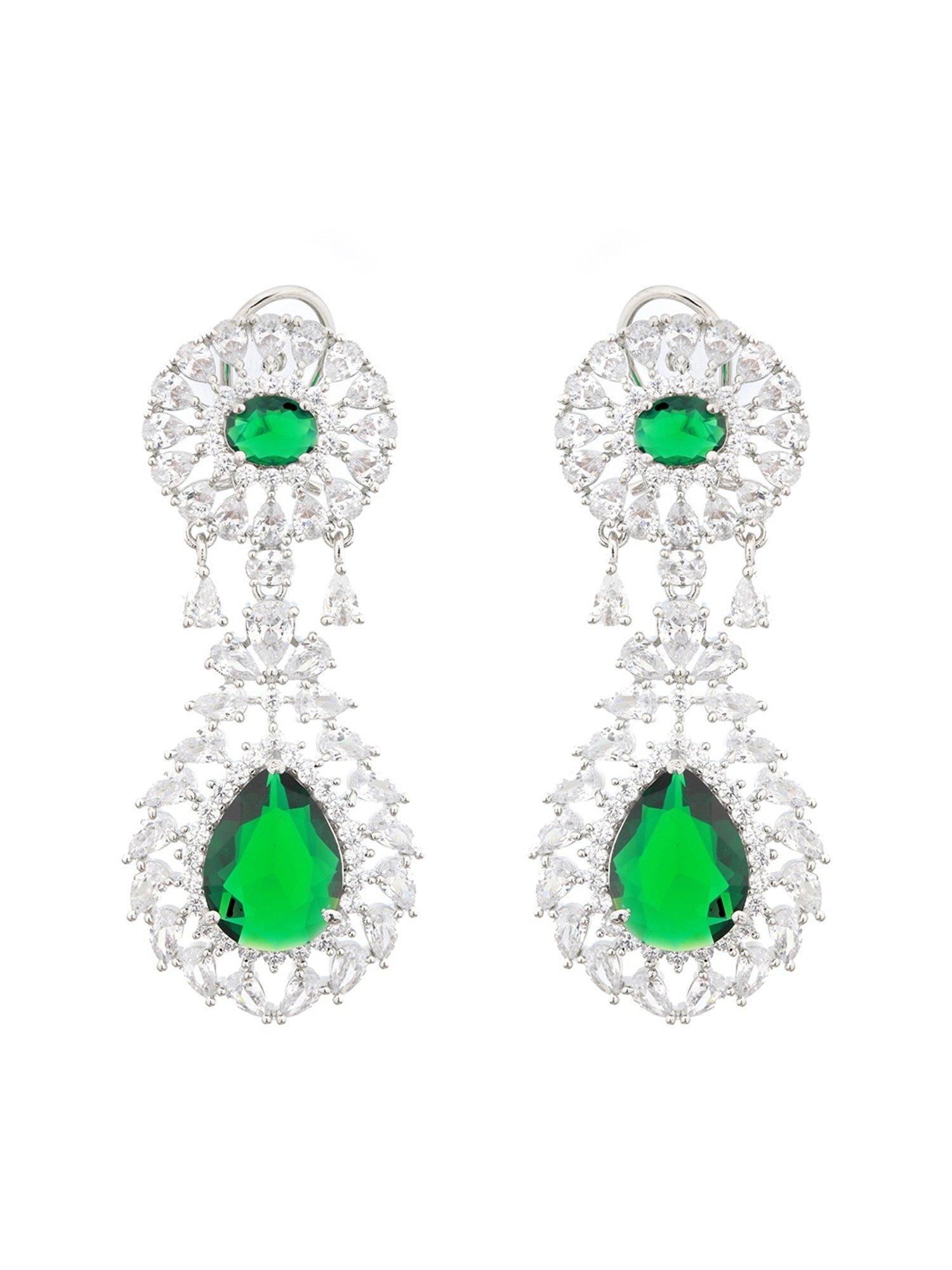 Saraf RS Jewellery Silver Green AD Studded Drop Earrings