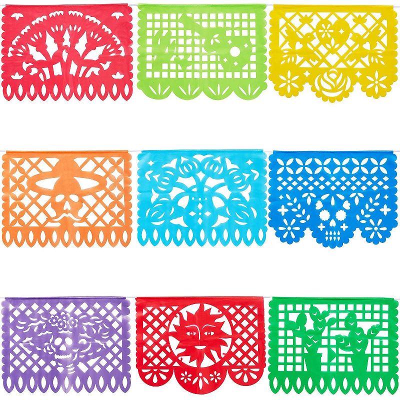 Sparkle and Bash 2 Pack Papel Picado Banner for Cinco de Mayo Party Decorations, 9 Colors (15 ft)