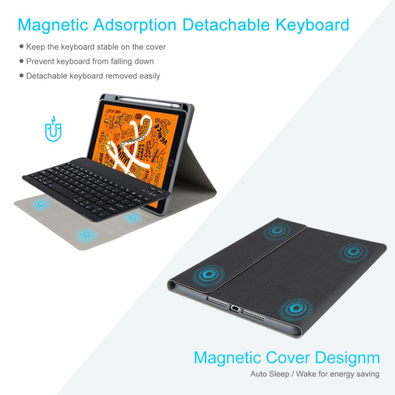Ochine Keyboard Case for New iPad 8th Gen (2020) / 7th Generation (2019) 10.2 Inch, Soft TPU Back Stand Cover with Pencil Holder, Magnetically Detachable Wireless Bluetooth Keyboard