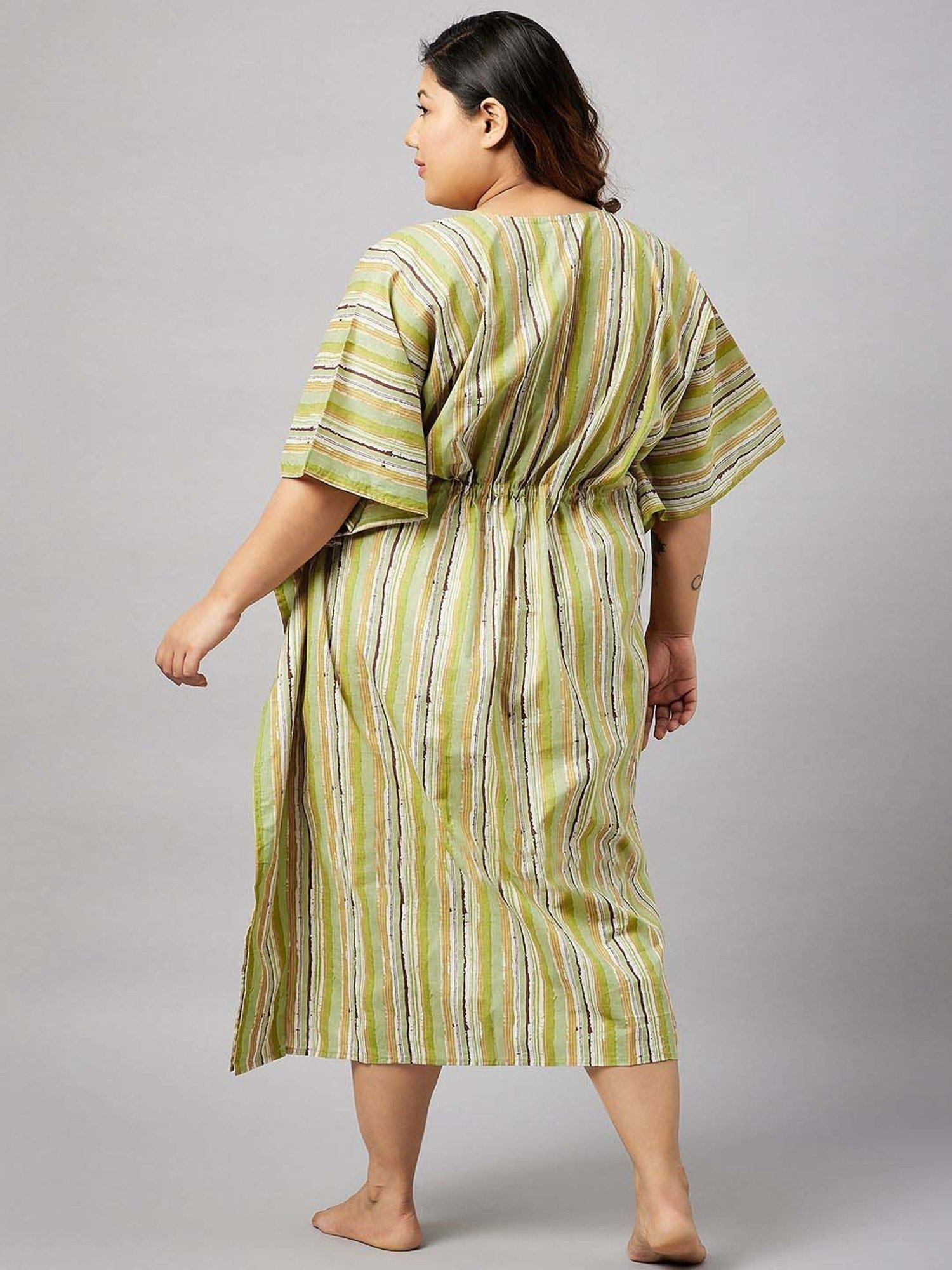 Secrets By ZeroKaata Green Cotton Printed Kaftan