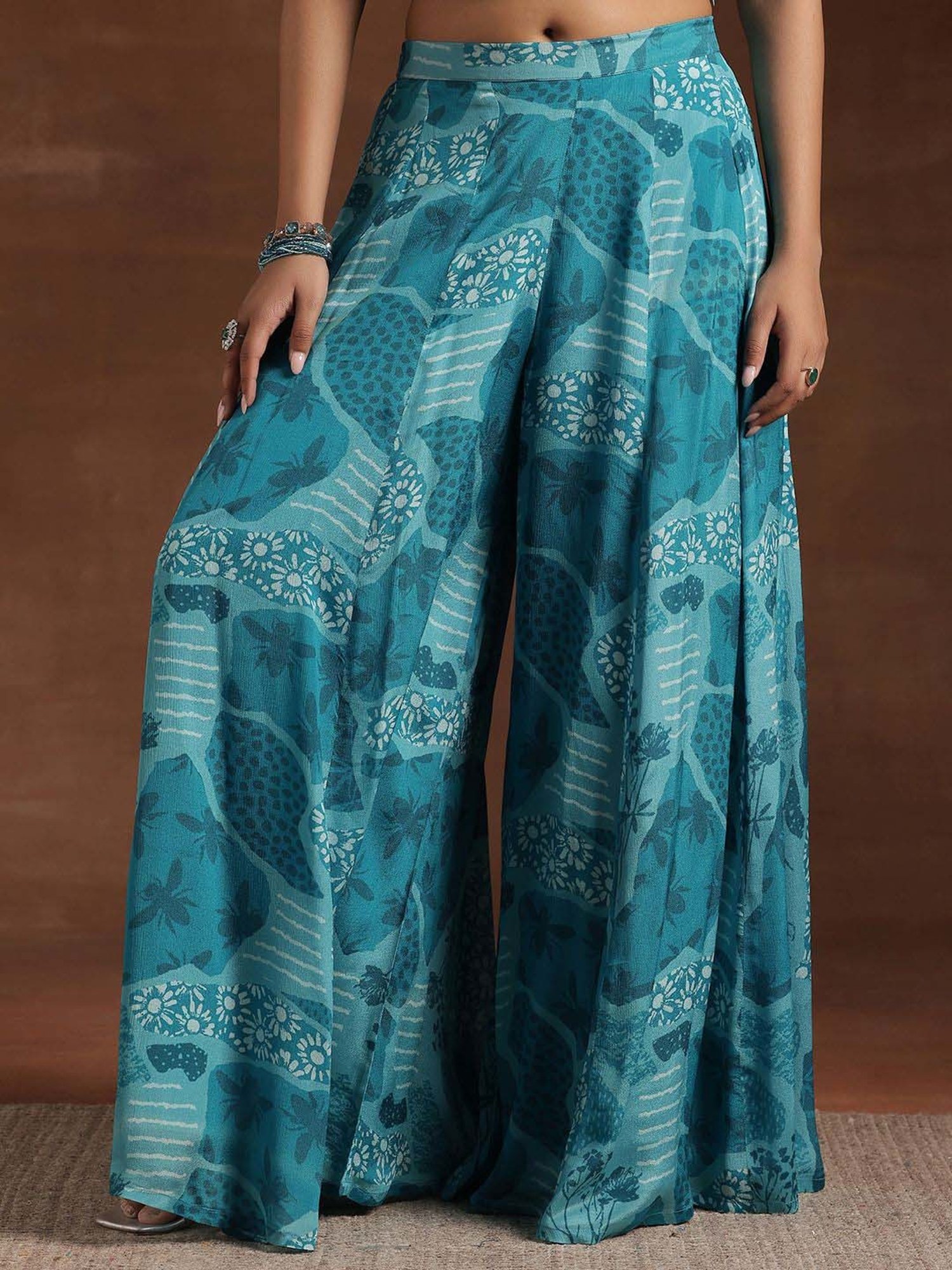Libas Blue Printed Silk Blend Co-Ords