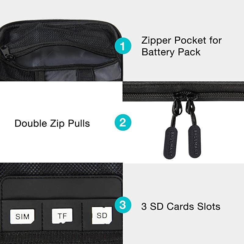 Electronic Organizer Travel Universal Cable Organizer Electronics Accessories Cases for Cable Charger Phone USB SD Card Black