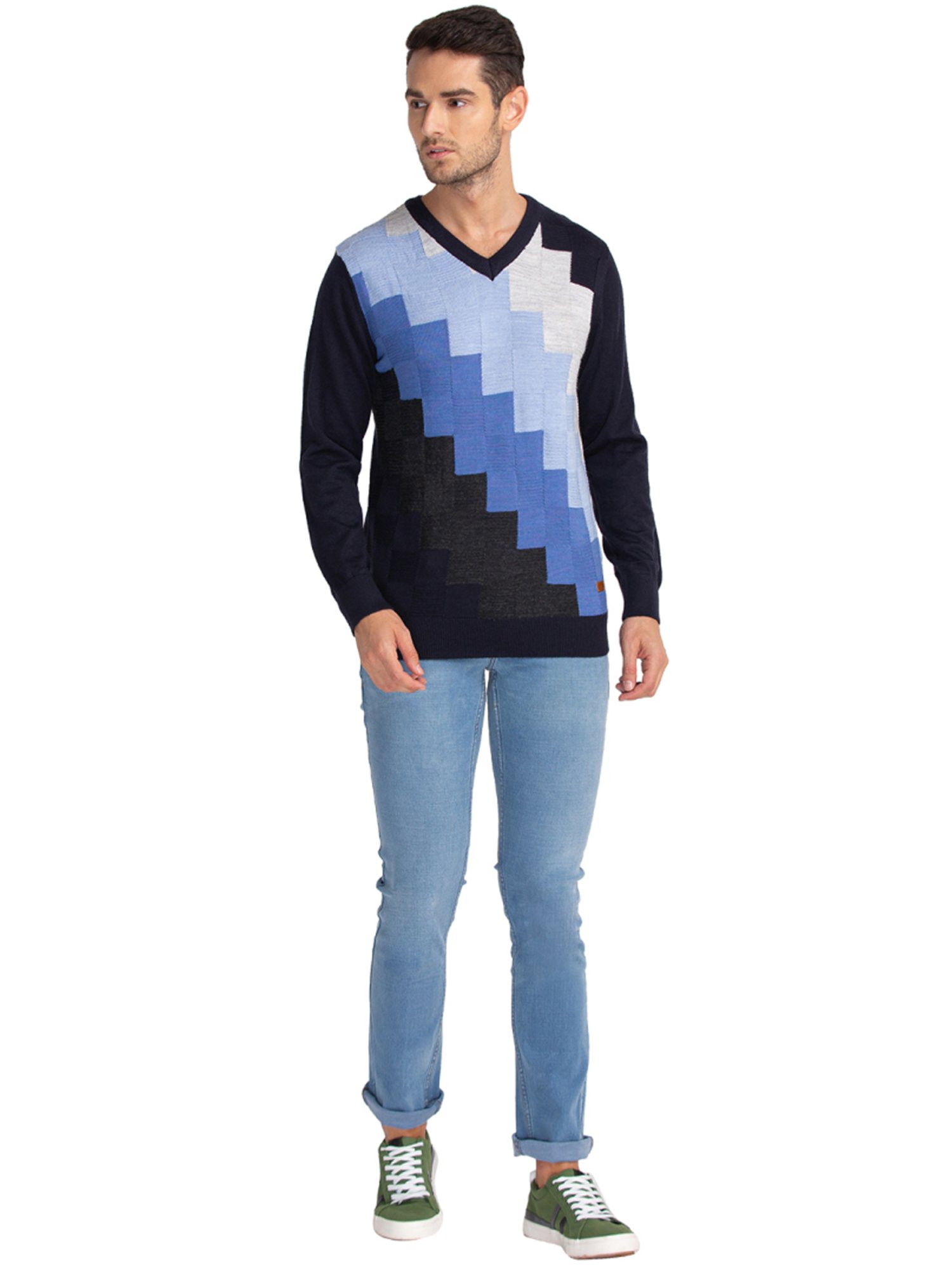 Parx Blue Regular Fit Argyle Sweaters