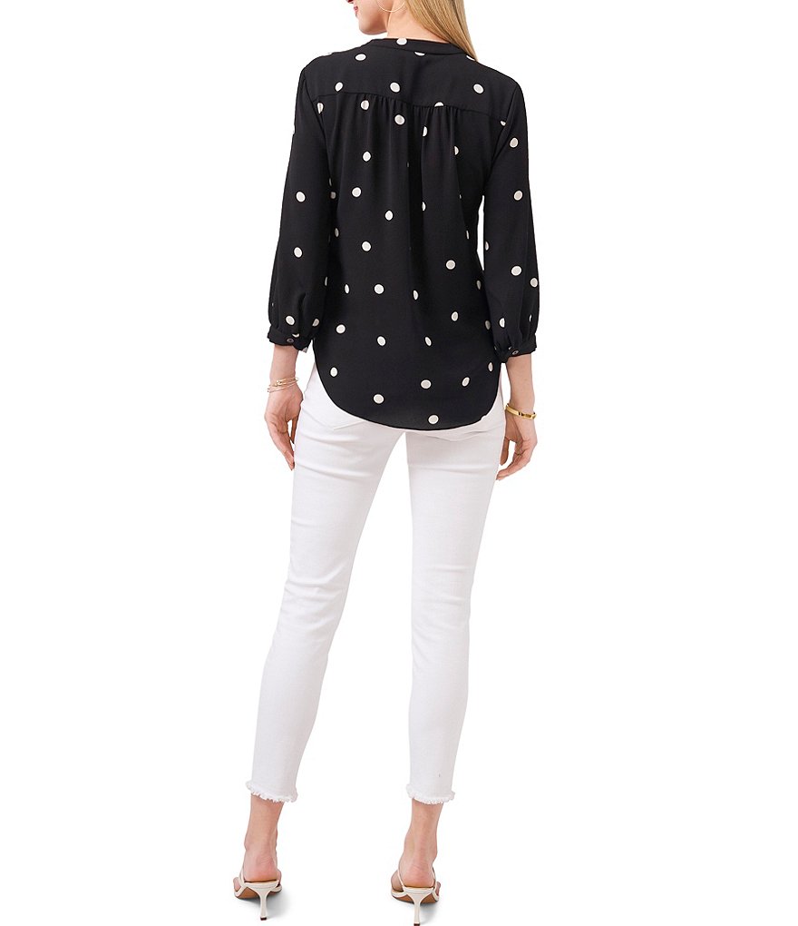 Vince Camuto 3/4 Sleeve V-Neck Polka Dot Blouse