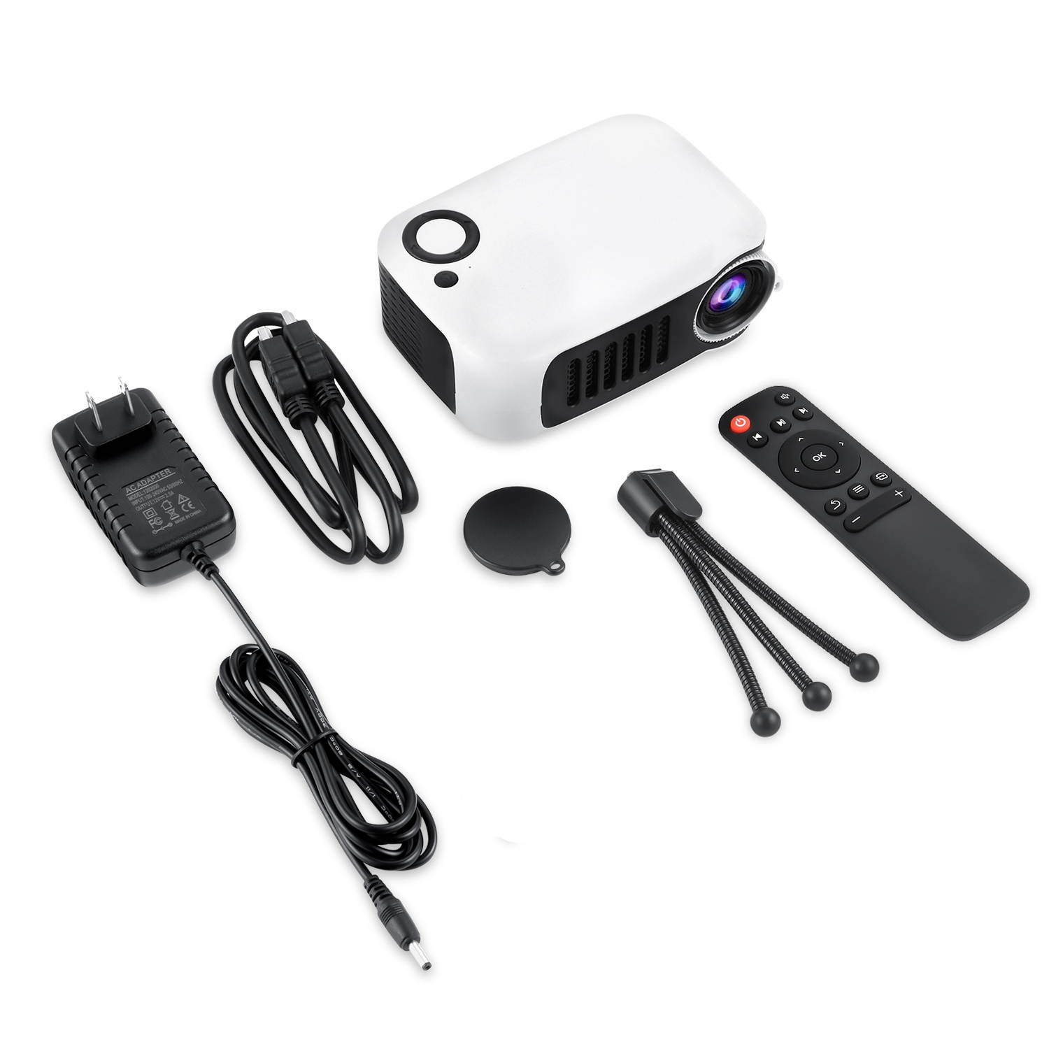 Dartwood Portable Mini Projector with HDMI, USB, and TF Memory Ports - Enhance Your Movie, TV and Gaming Experience in the Office or Bedroom (White)