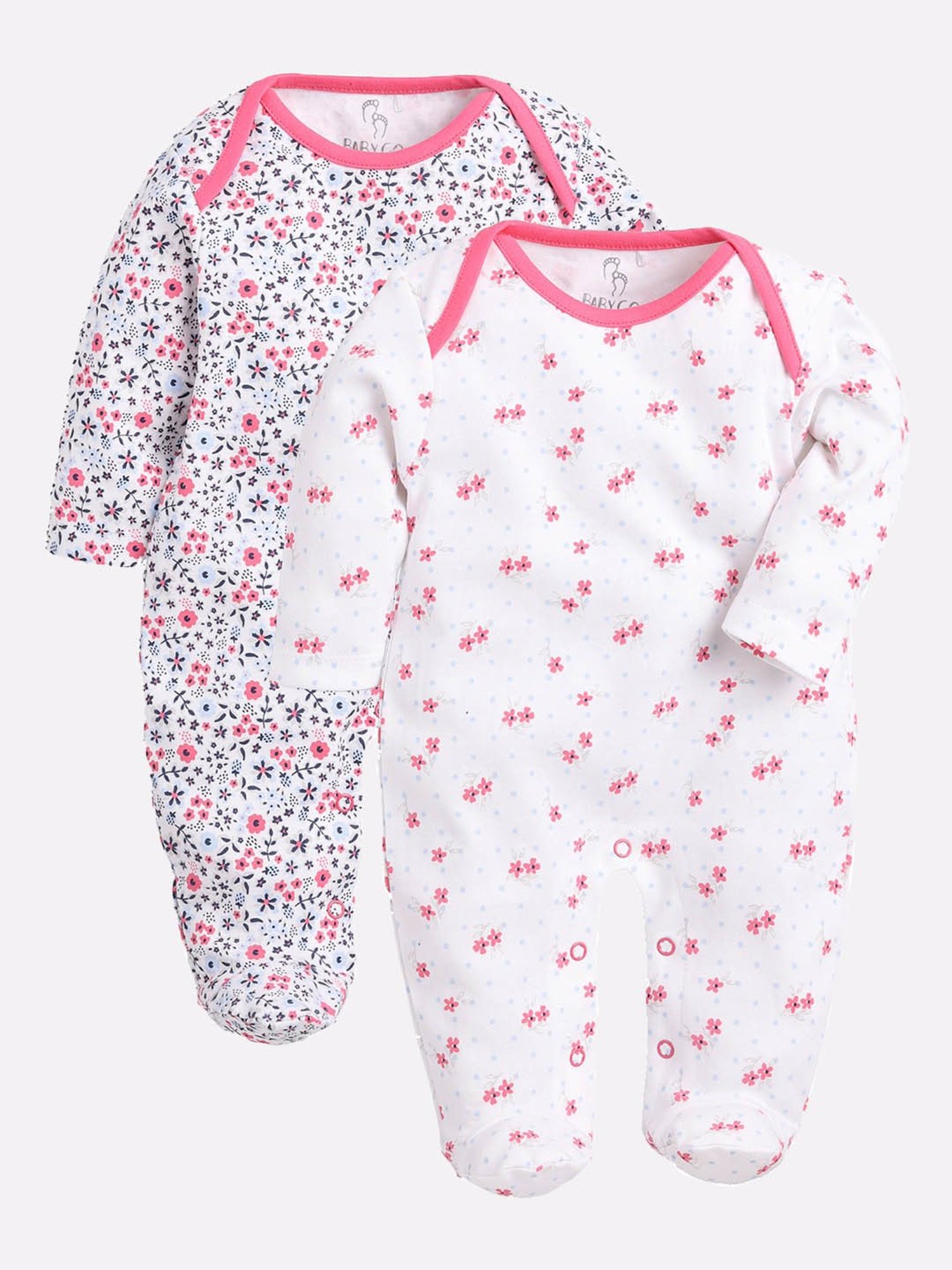Baby Go Kids Fuchsia & White Printed Rompers (Pack Of 2)