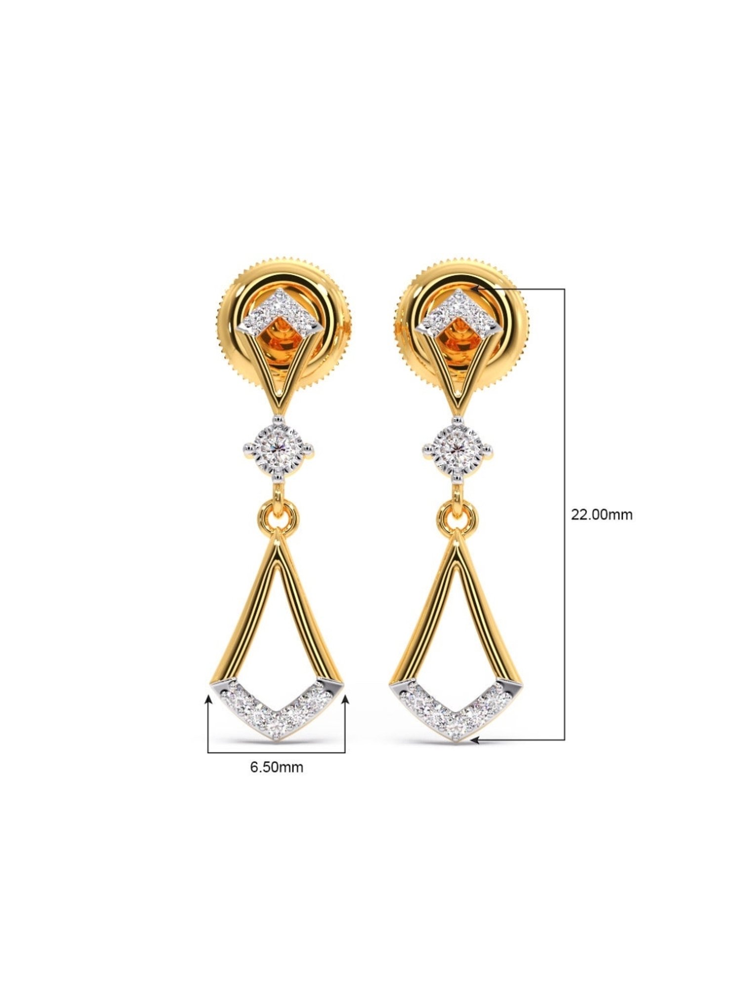 Candere by Kalyan Jewellers Peacock Collection 18k Yellow Gold Diamond Drop Earrings for Women
