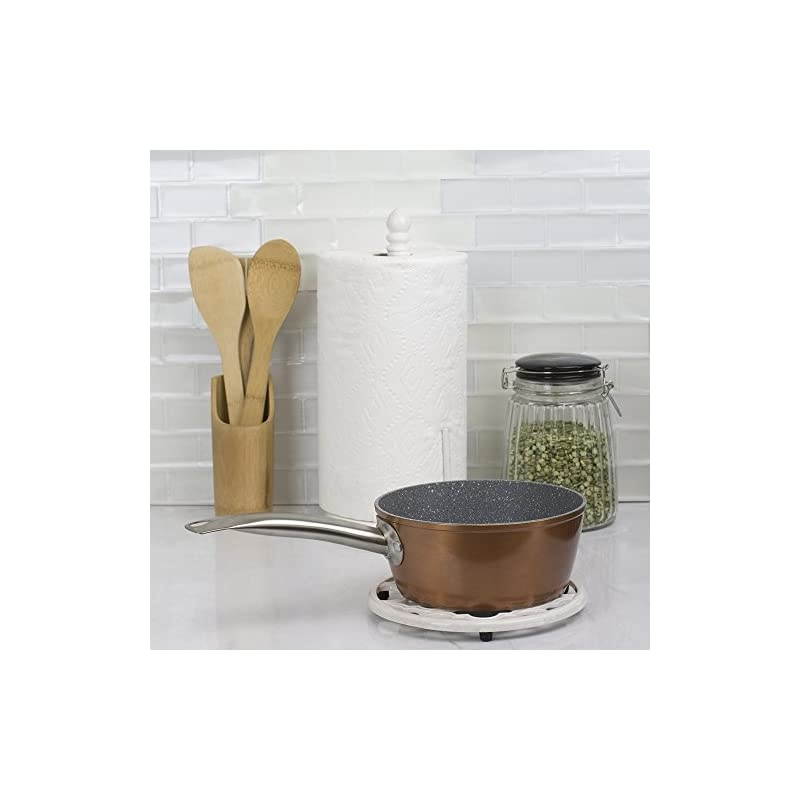 Lattice Collection Cast Iron Trivet for Serving Hot Dish, Pot, Pans & Teapot on Kitchen Countertop or Dinning, Table-Heat Resistant (3, White)