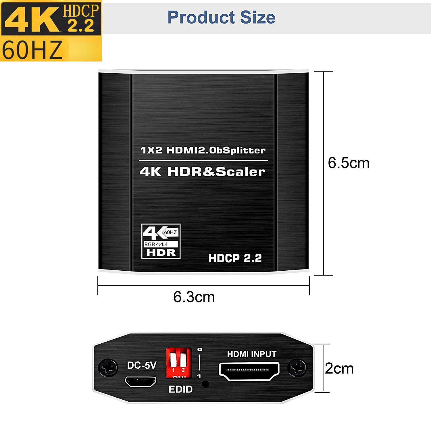 easyday HDMI Splitter 1 in 2 Out, 4K HDMI Splitter for Dual Monitors, 1x2 HDMI Splitter 1 to 2 Amplifier for Full HD 1080P 3D (1 Source into 2 Displays)