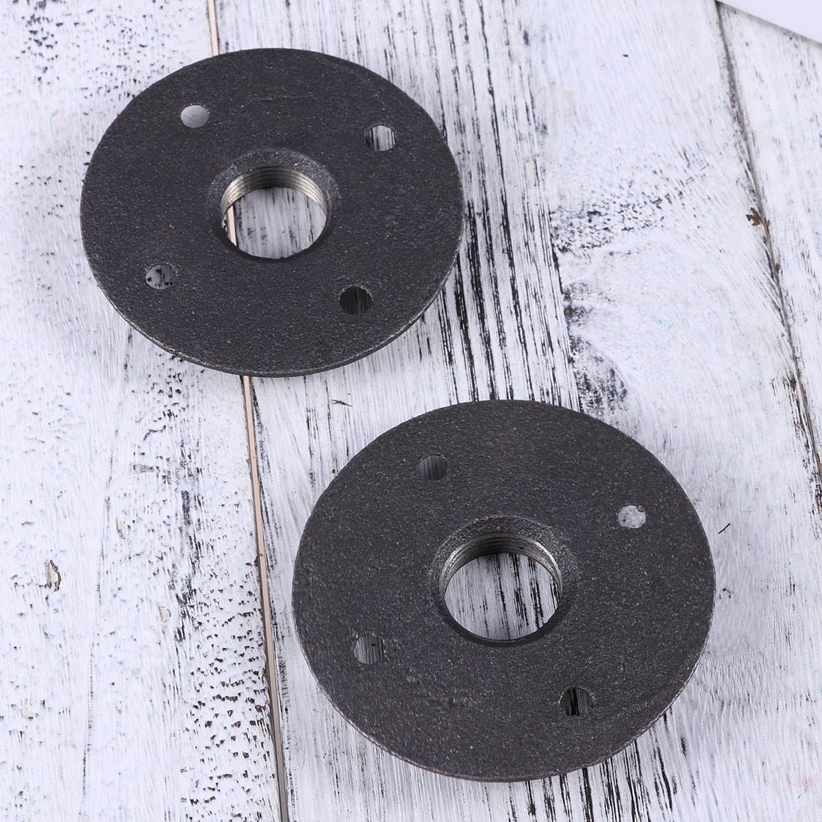 2 Pcs Vintage Malleable Threaded Floor Flange Iron Pipe Fittings Wall Mounted Flange
