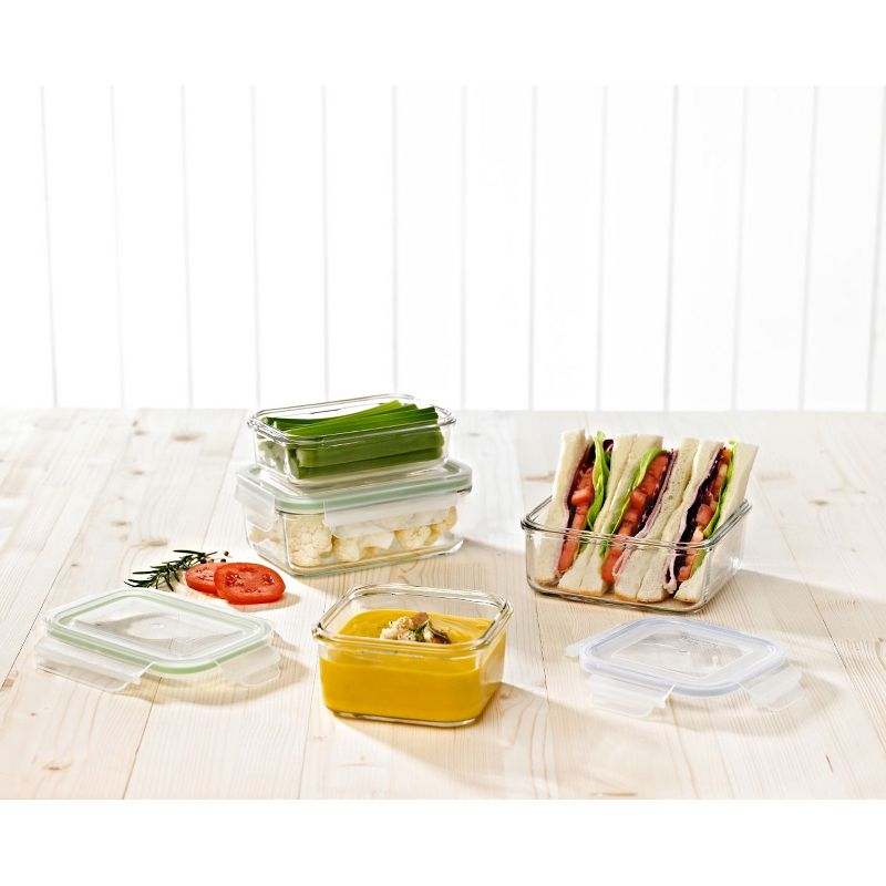 Glasslock Classic 8 Piece Clear Tempered Glass Microwave, Dishwasher, Freezer, and Fridge Safe Food Storage Container Set with BPA Free Plastic Lids