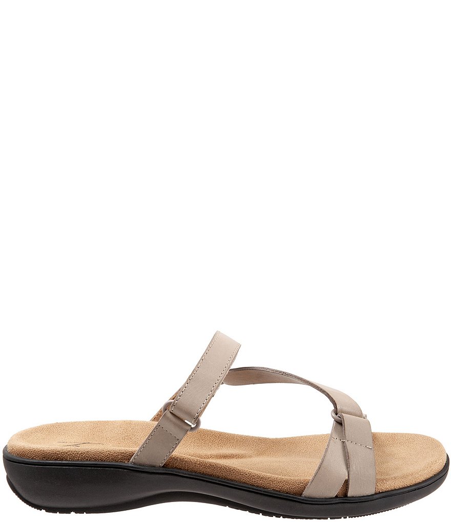 Trotters Raja Leather Adjustable Hook and Loop Slide Footbed Sandals