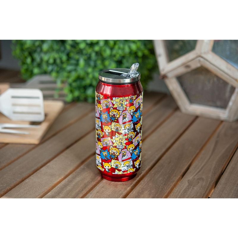 Seven20 Aggretsuko Pink Power Stainless Steel Travel Can With Lid & Straw