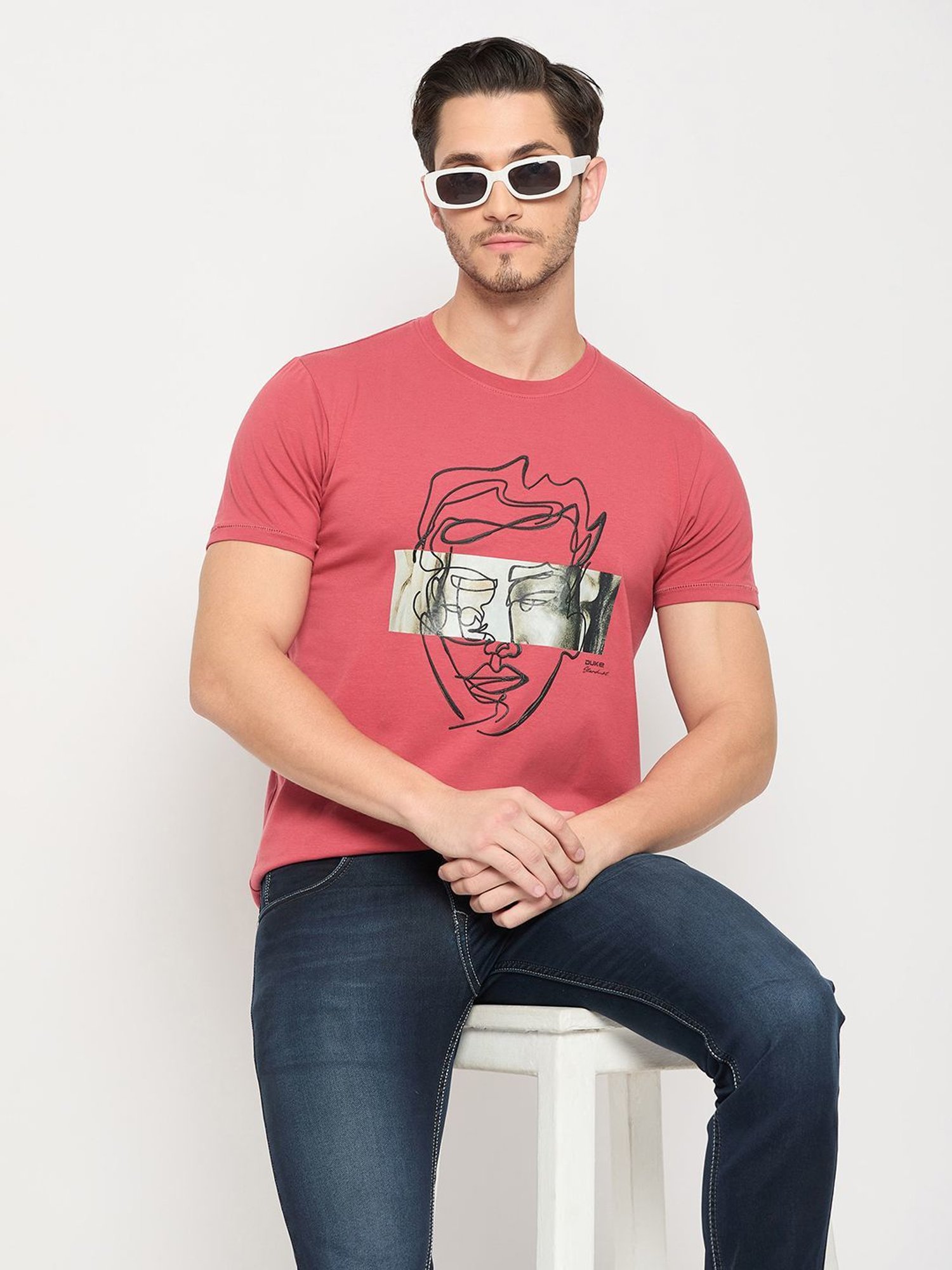 Duke Red Slim Fit Printed T-Shirt