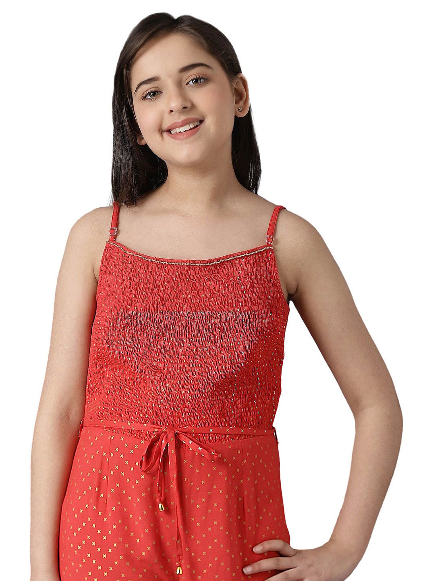 Aurelia Kids Red Printed Jumpsuit