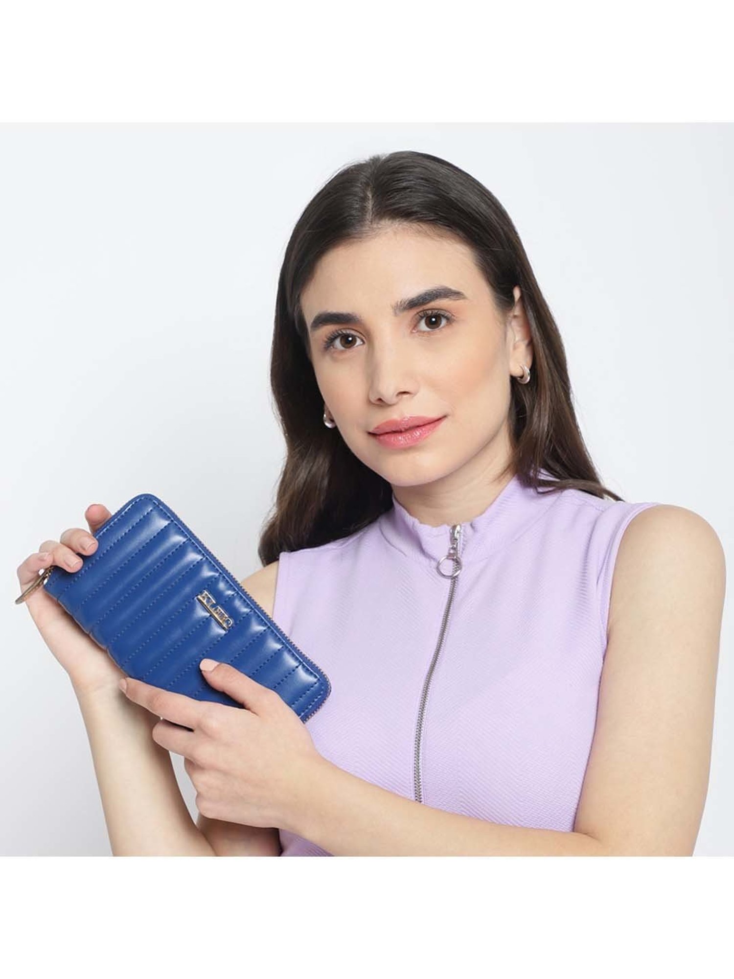 KLEIO Blue Quilted Zip Around Wallet for Women