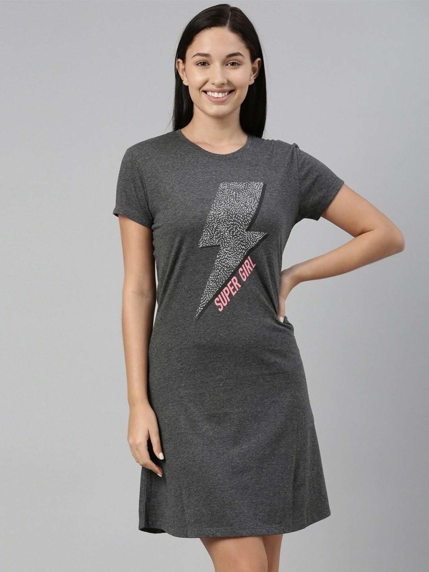 TWIN BIRDS Grey Printed Sleep Tee