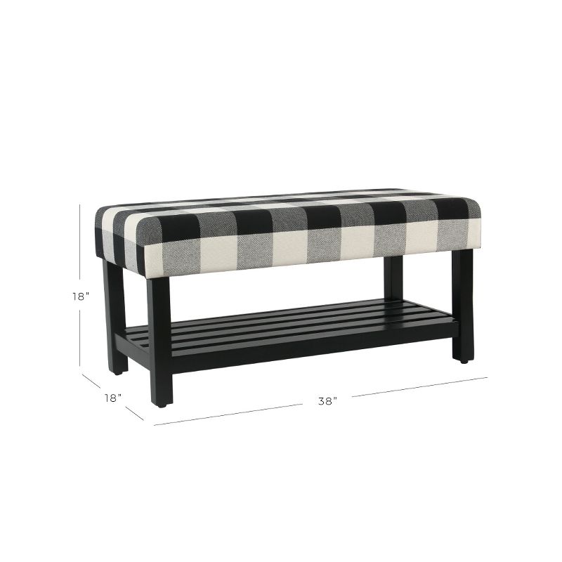 Decorative Bench with Wooden Black Plaid - HomePop