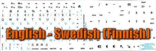 MAC ENGLISH-SWEDISH (FINNISH) KEYBOARD STICKERS ON WHITE BACKGROUND