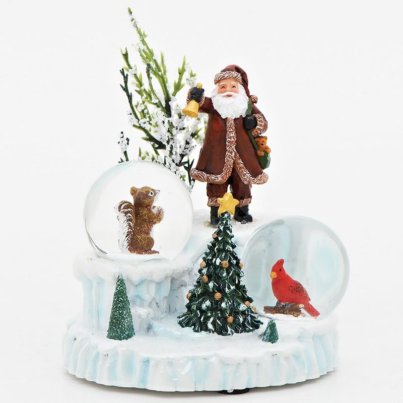 Roman 4.75" Santa Claus with Cardinal and Squirrel Snow Globes Christmas Decoration