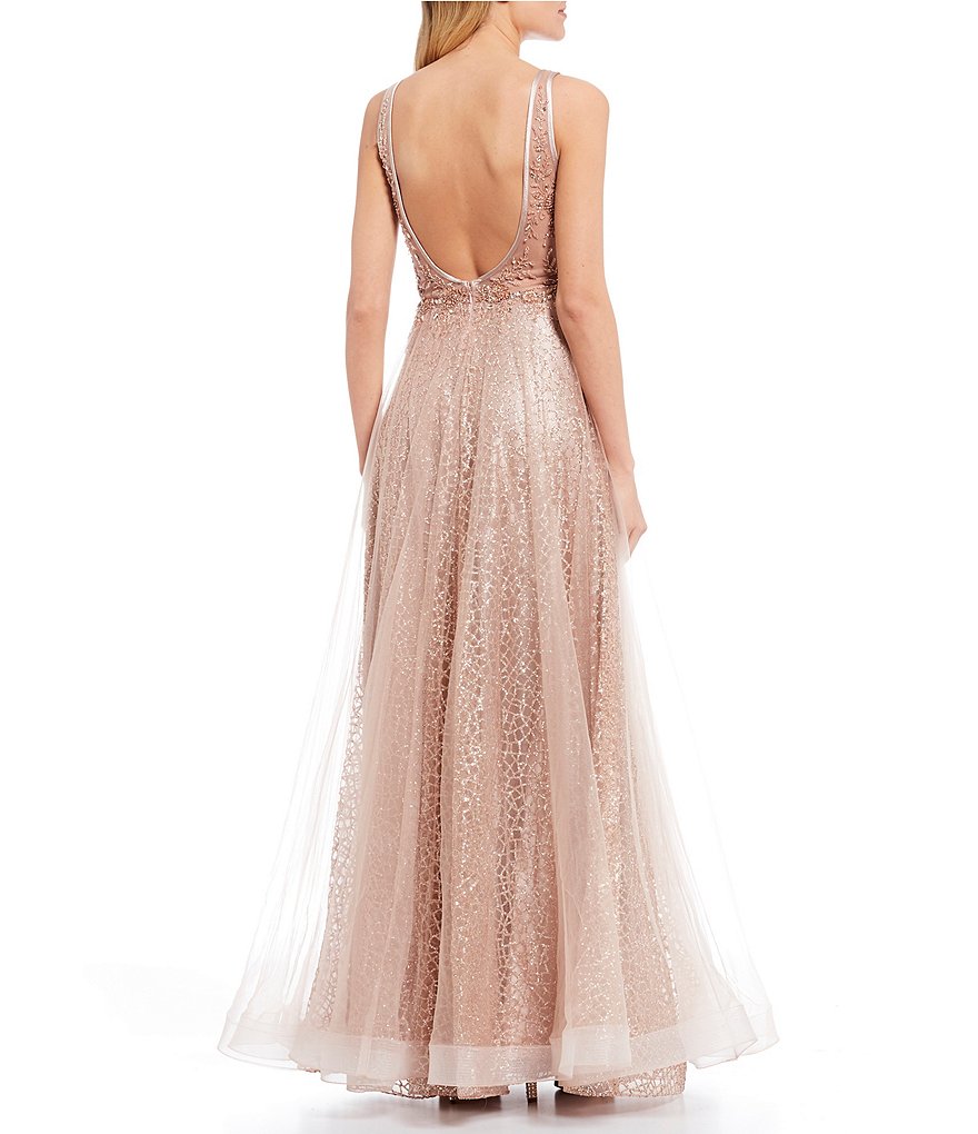 GB Social Beaded Bodice V-Neck Ball Gown