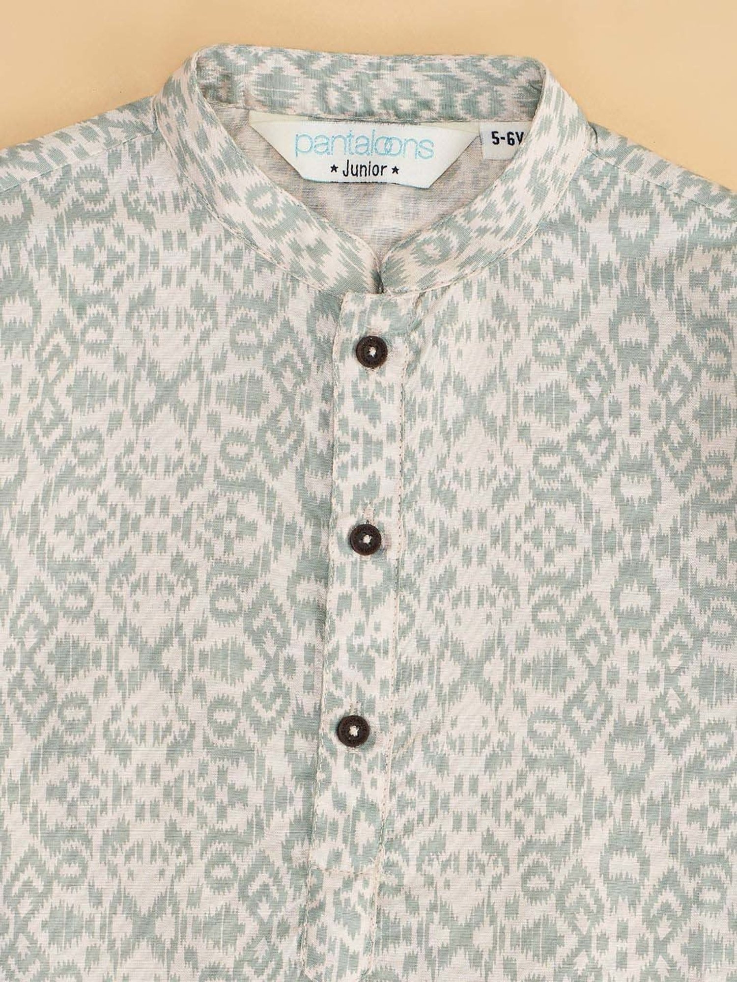 Indus Route by Pantaloons Kids Grey & White Cotton Printed Full Sleeves Kurta Set