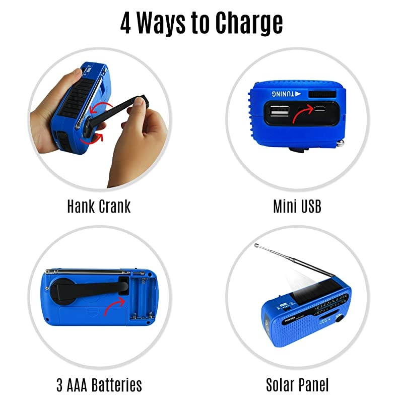 Best NOAA Weather Radio for Emergency by  Multiple Ways to Charge Self Powered by Dynamo Hand Crank Solar Panel Long Antenna to Pick Up Reception Everywhere