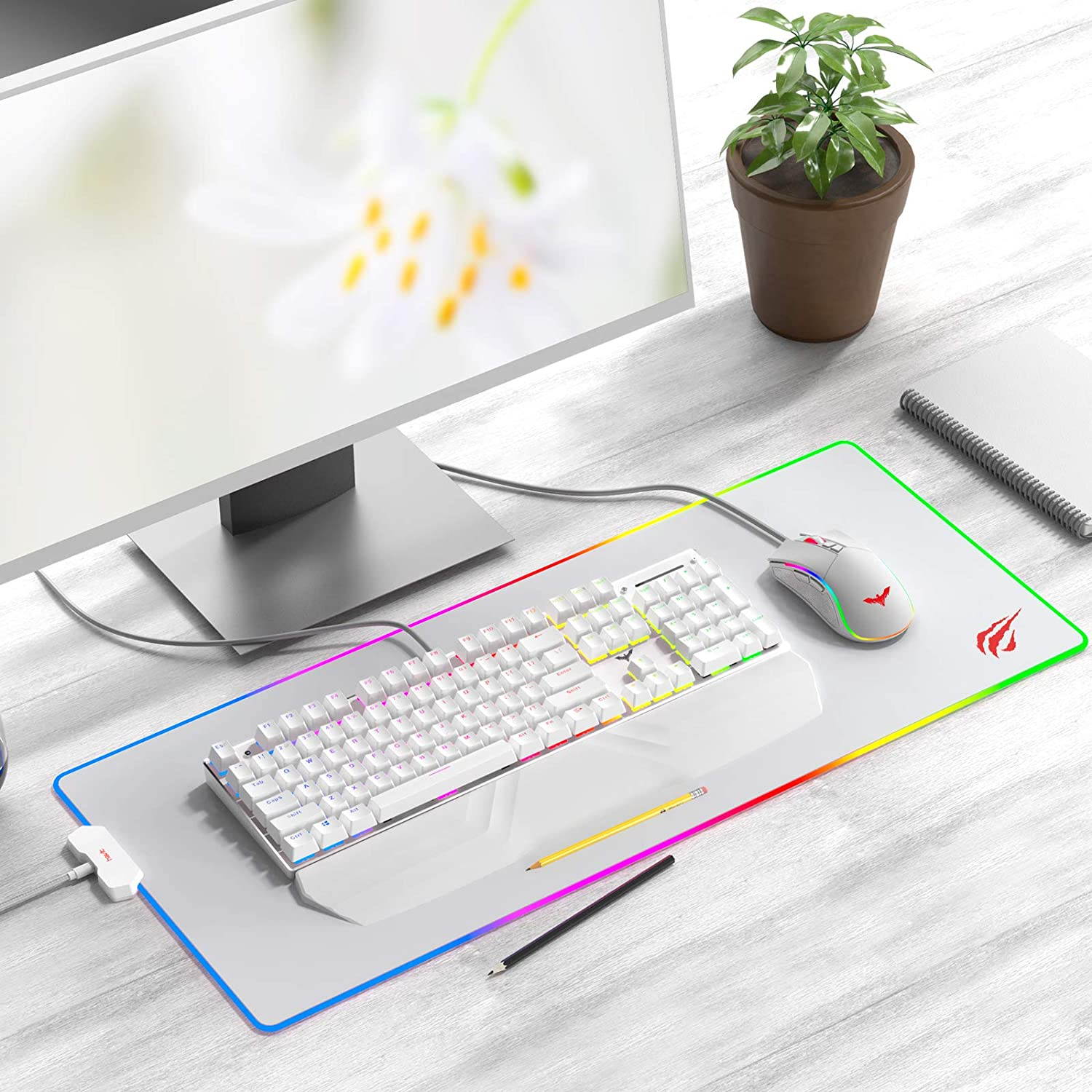 RGB Gaming Mouse Pad Soft Non-Slip Rubber Base Mouse Mat for Laptop Computer PC Games (31.511.80.16 inches, White)