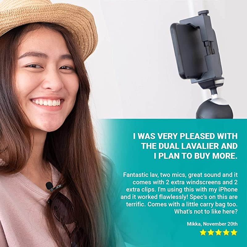 Professional Lavalier Lapel Clipon Interview Podcast Microphone with Secondary Mic and Headphone Monitoring Input for iPhone iPad Samsung Android Smartphones Tablets Podcast Equipment