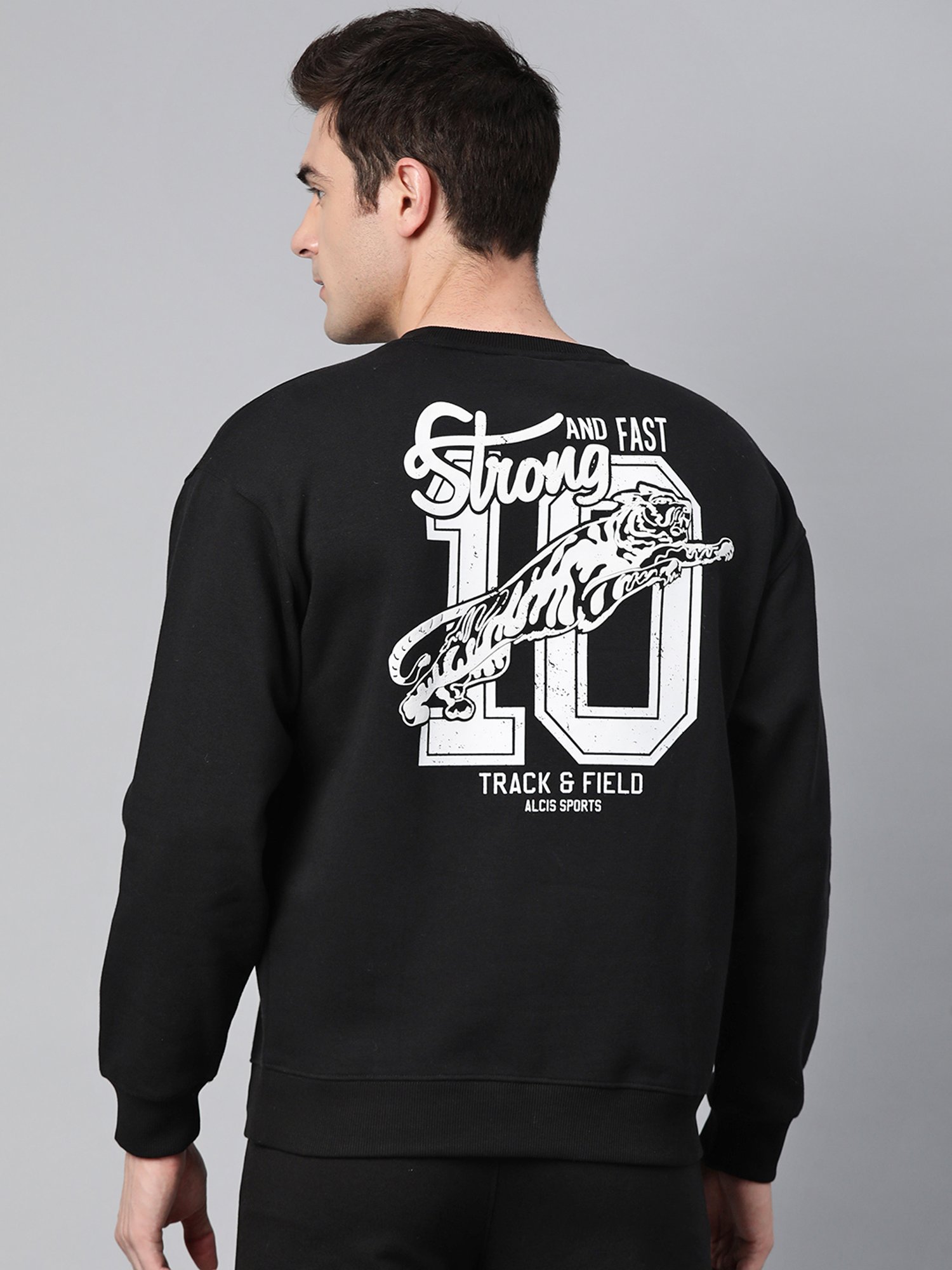 ALCIS Black Regular Fit Printed Sweatshirt