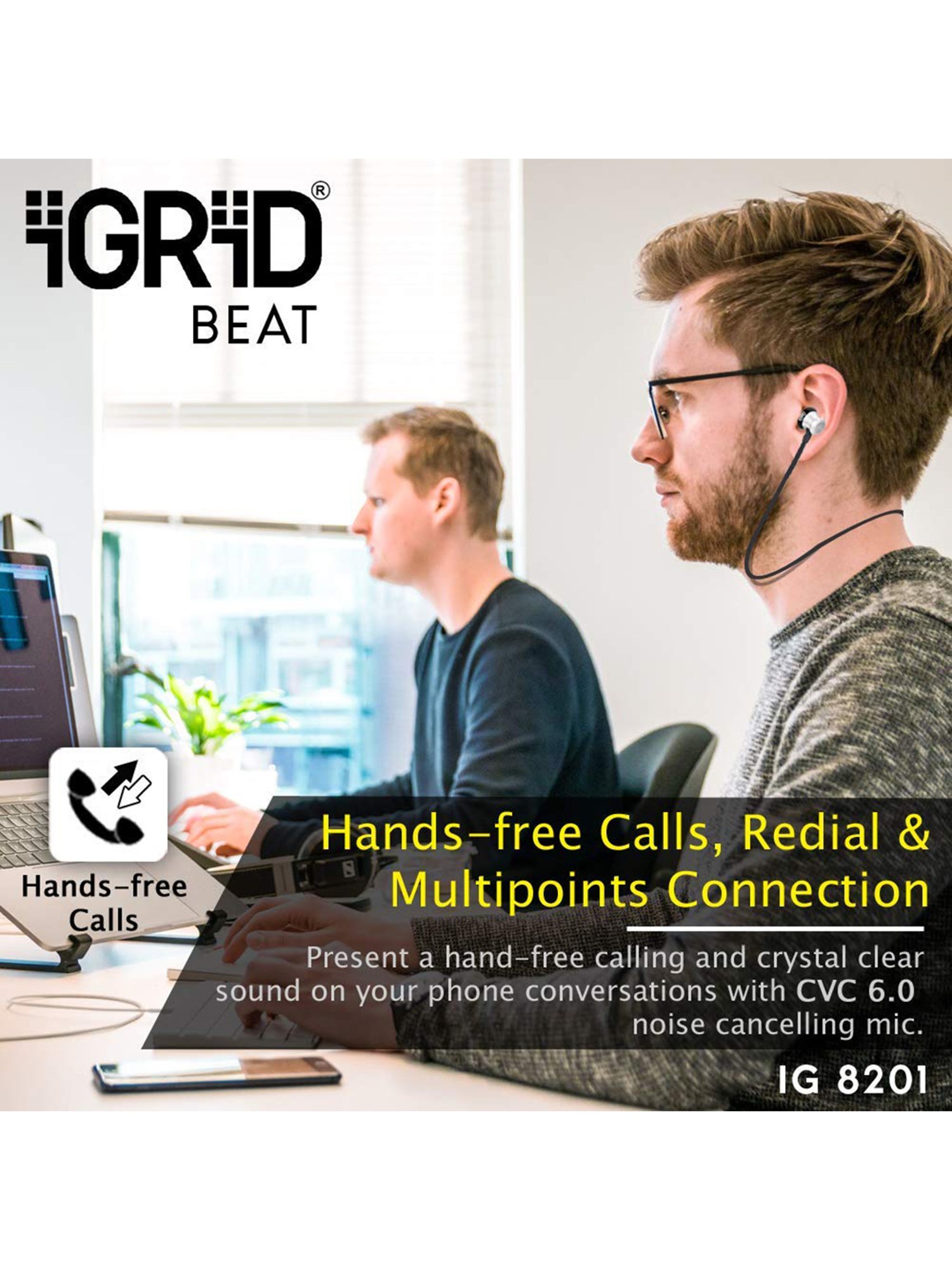 iGRiD Beat Wireless Neckband with Mic (IG-8201, Black)