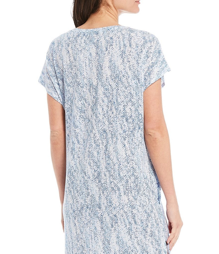 iRelax Printed Recycled-Knit Short Sleeve V-Neck Caftan