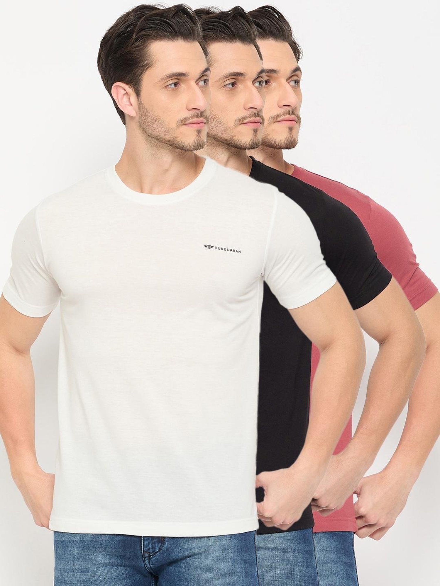 Duke White & Black Regular Fit T-Shirt