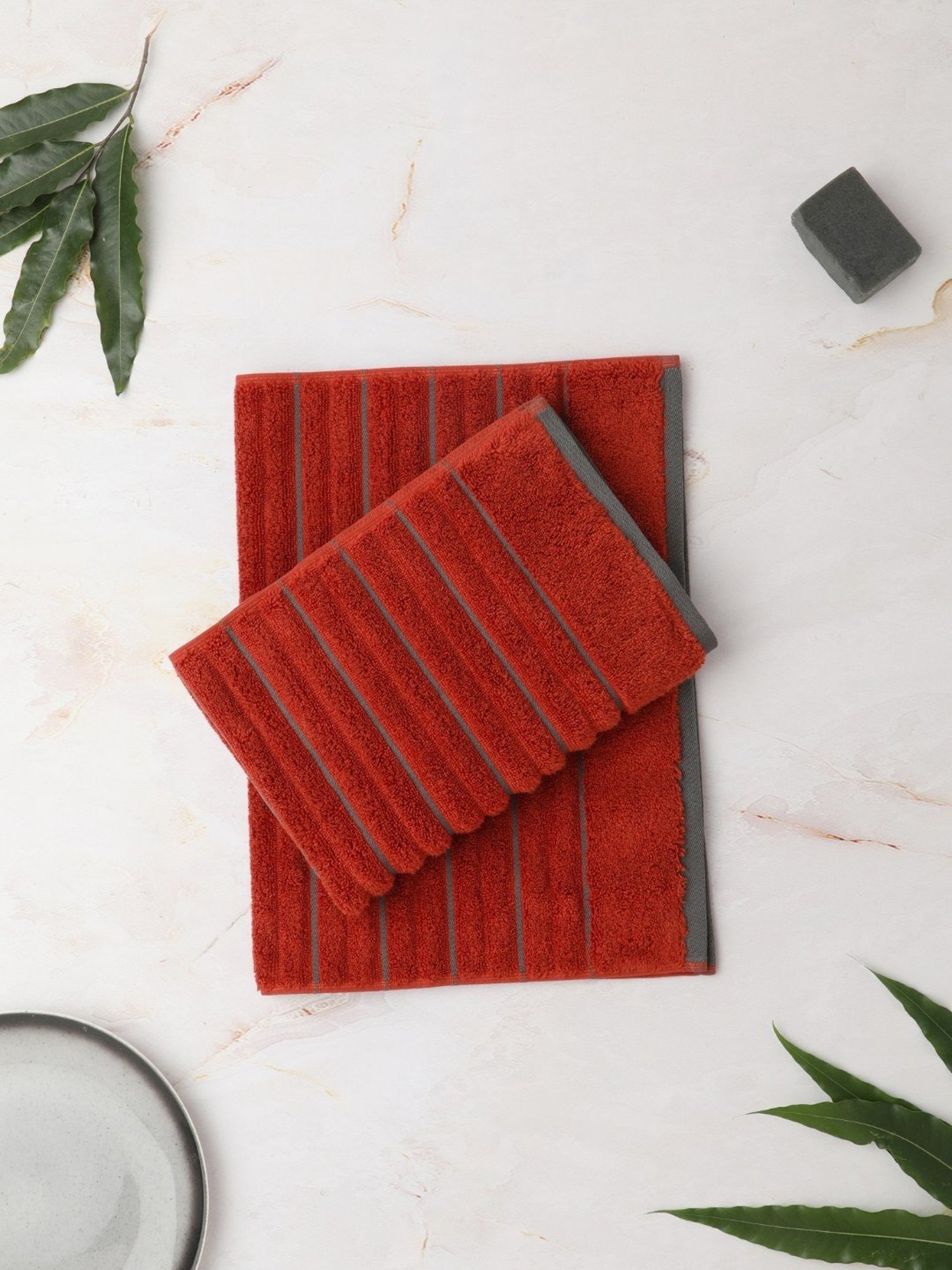 Spaces Exotica Dark Orange 575 GSM Cotton Hand Towel - Set of 2