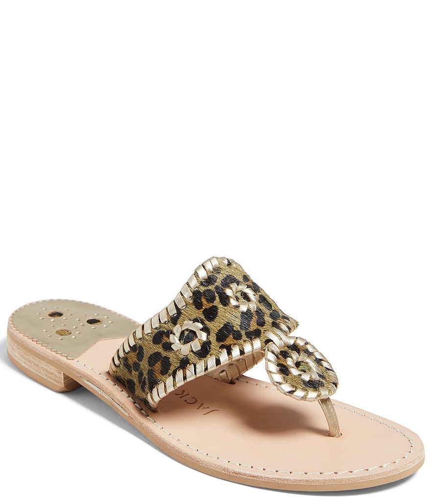Jack Rogers Jacks Leopard Print Calf Hair Thong Sandals