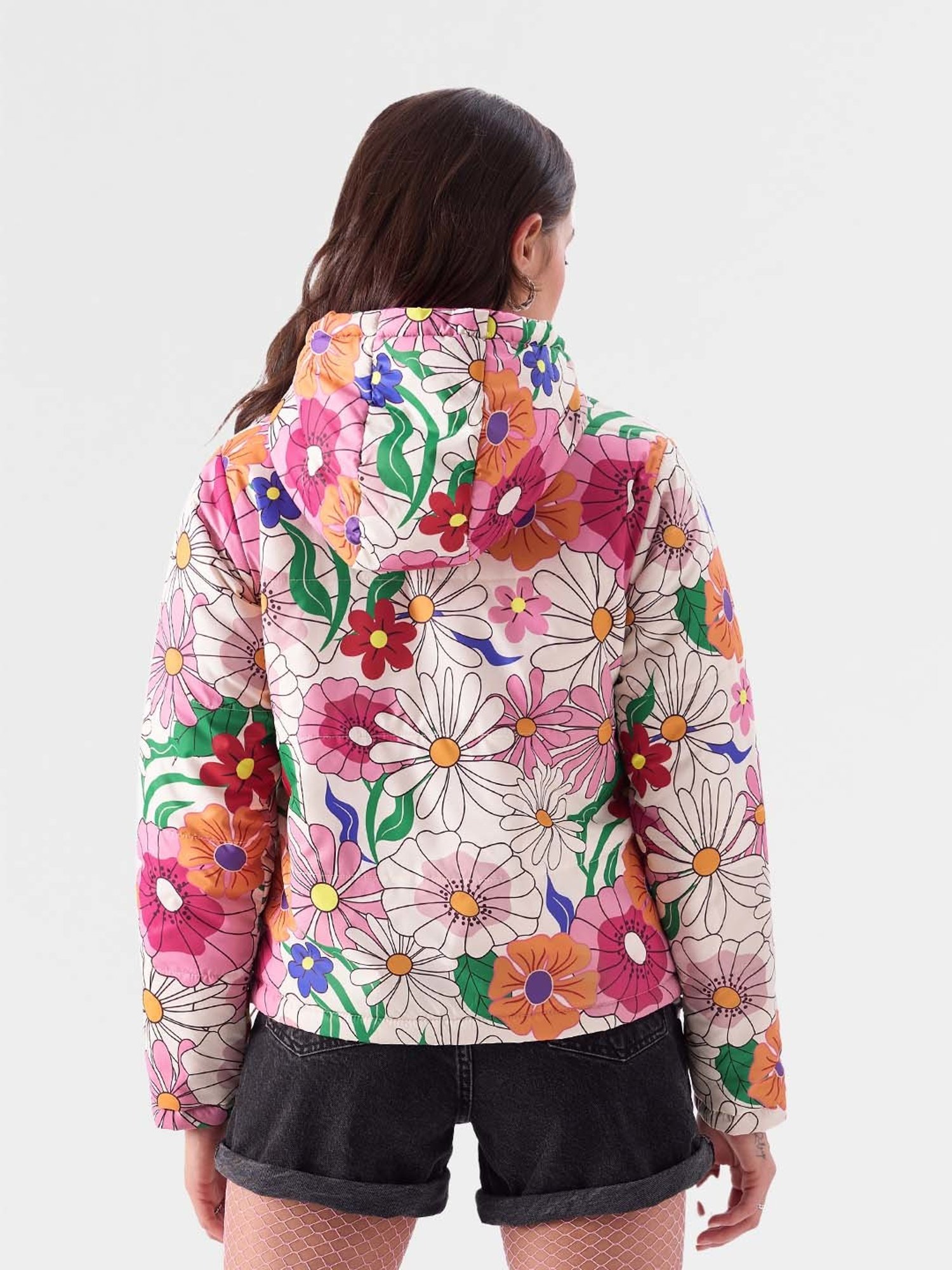 The Souled Store Pink & White Floral Print Reversible Jacket