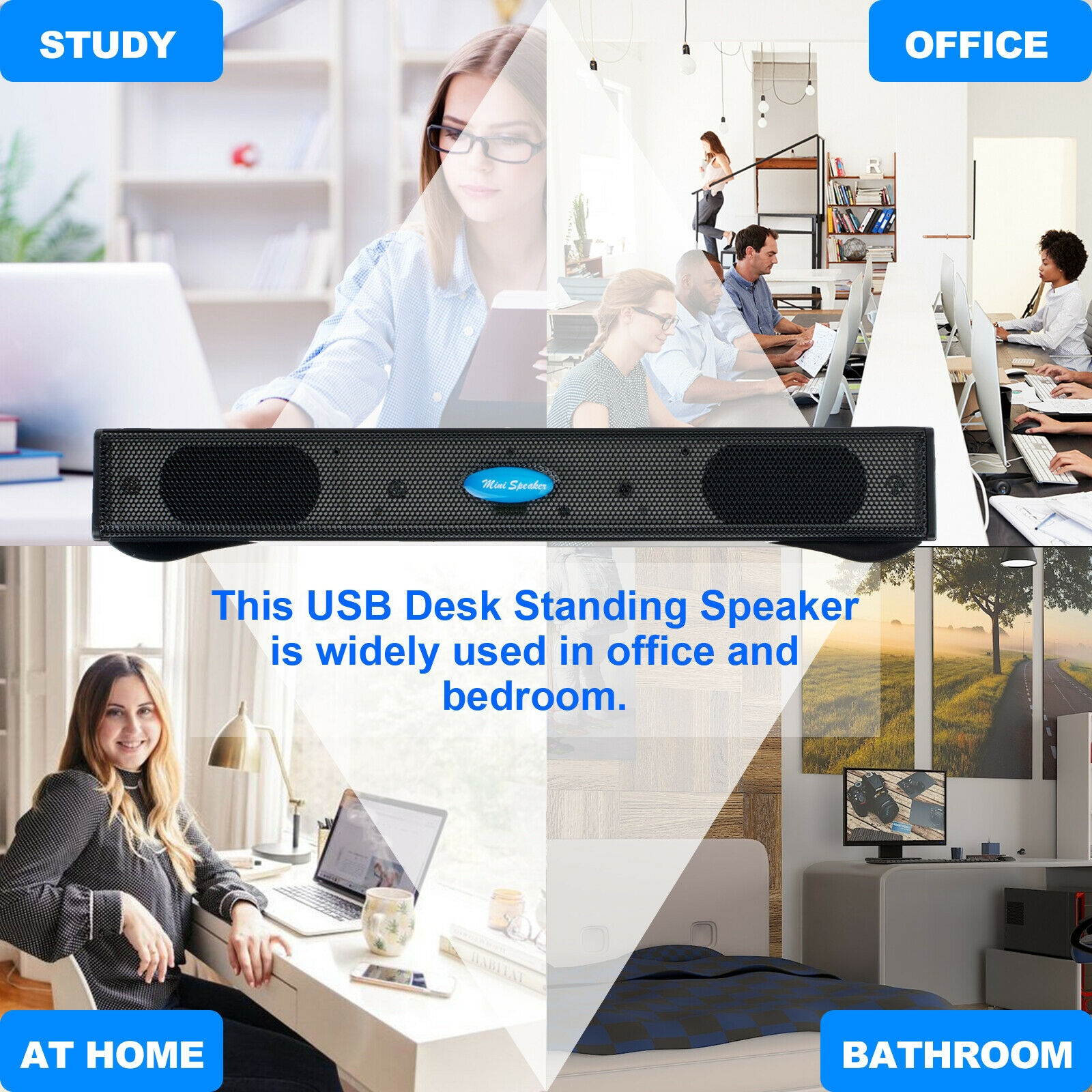 Wired USB Power Computer Speakers Stereo Sound Bar w/Clip For Desktop PC Laptop