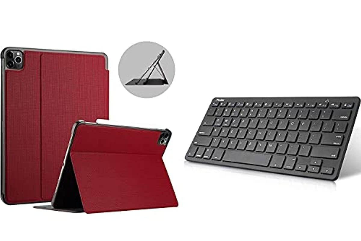 ProCase Red iPad Pro 11 Slim Stand Case 2nd Generation 2020 & 2018 Bundle with Black Slim Compact Portable Wireless Keyboard