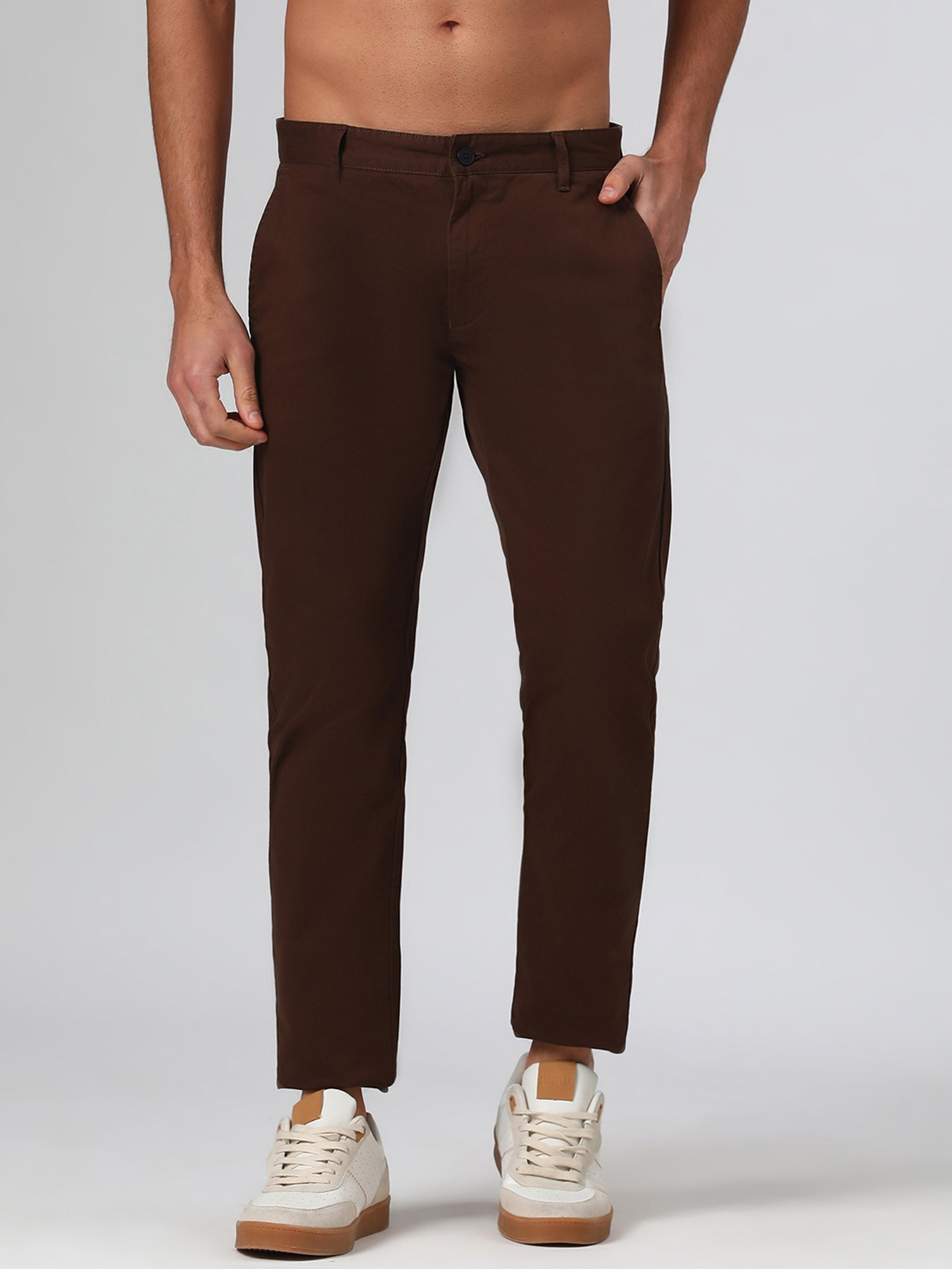 SUBTRACT Chocolate Brown Slim Fit Chinos