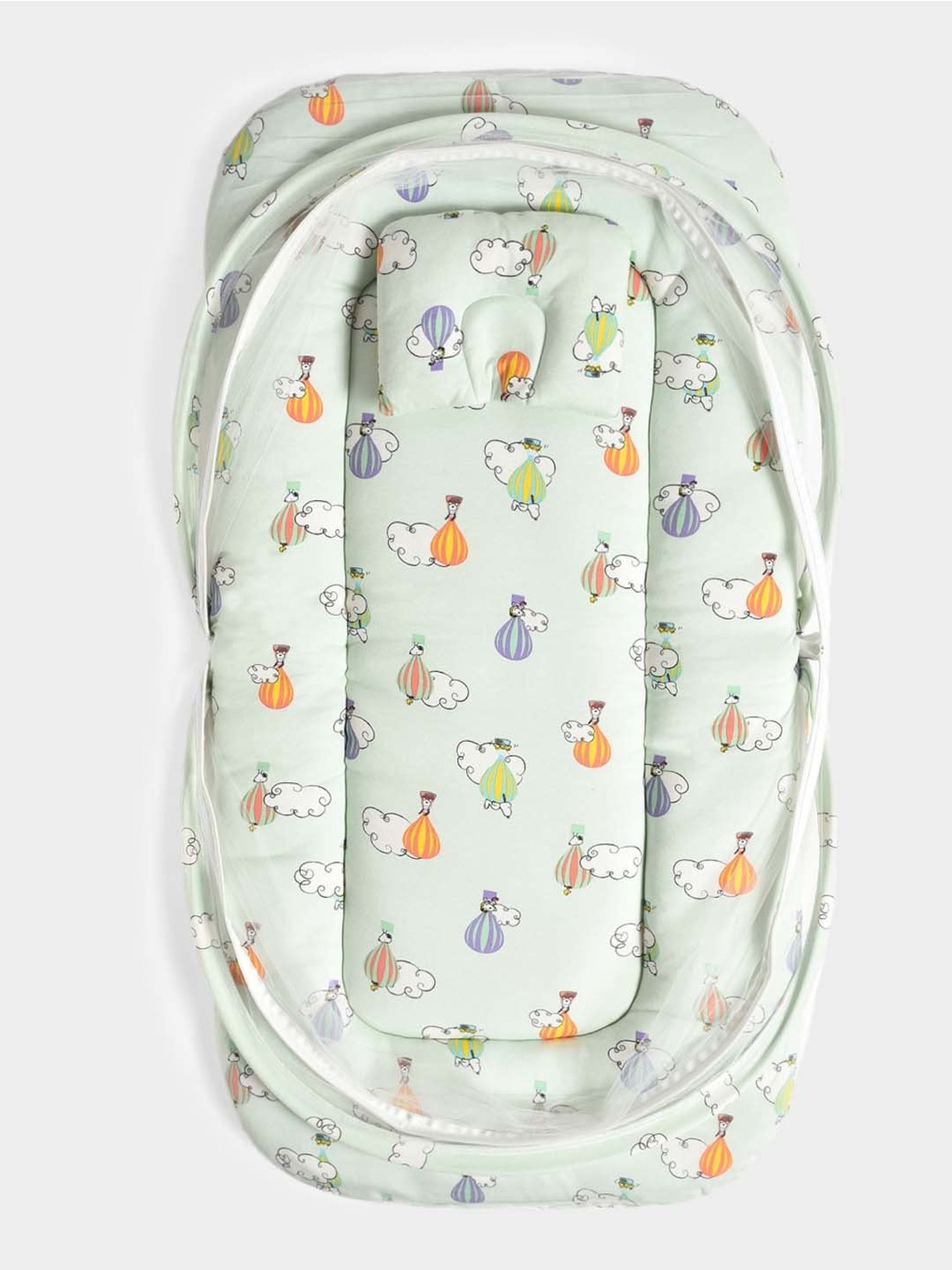 MiArcus Peanuts Snoopy Green Cotton Mattress Set With Mosquito Net and Pillow