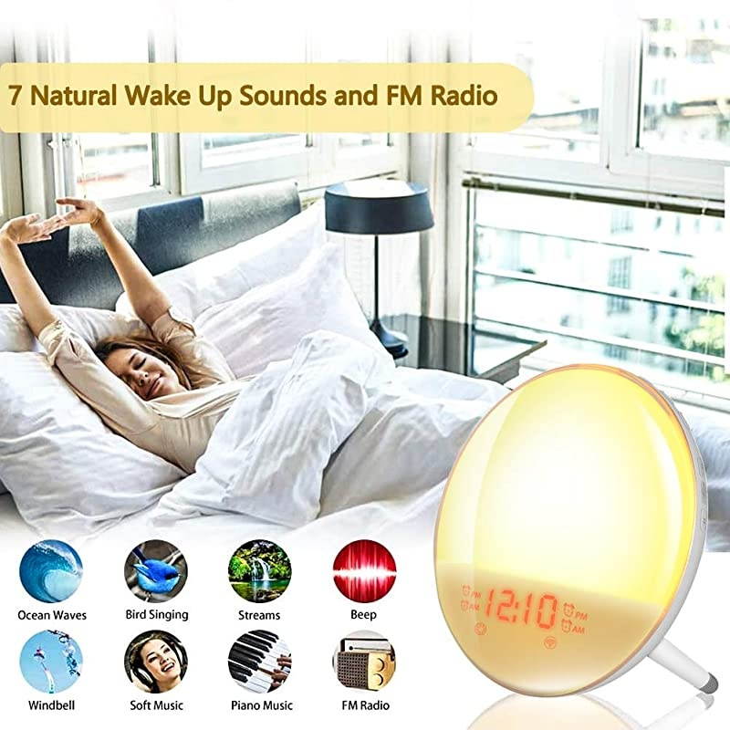 Smart Wake Up Light,  Sunrise Alarm Clock Compatible with Alexa/Google, 7 Colors Sunrise Simulation and Sunset Fading, 4 Alarms/FM Radio/ Snooze Night Light for Kids Adults Bedroom (WiFi)