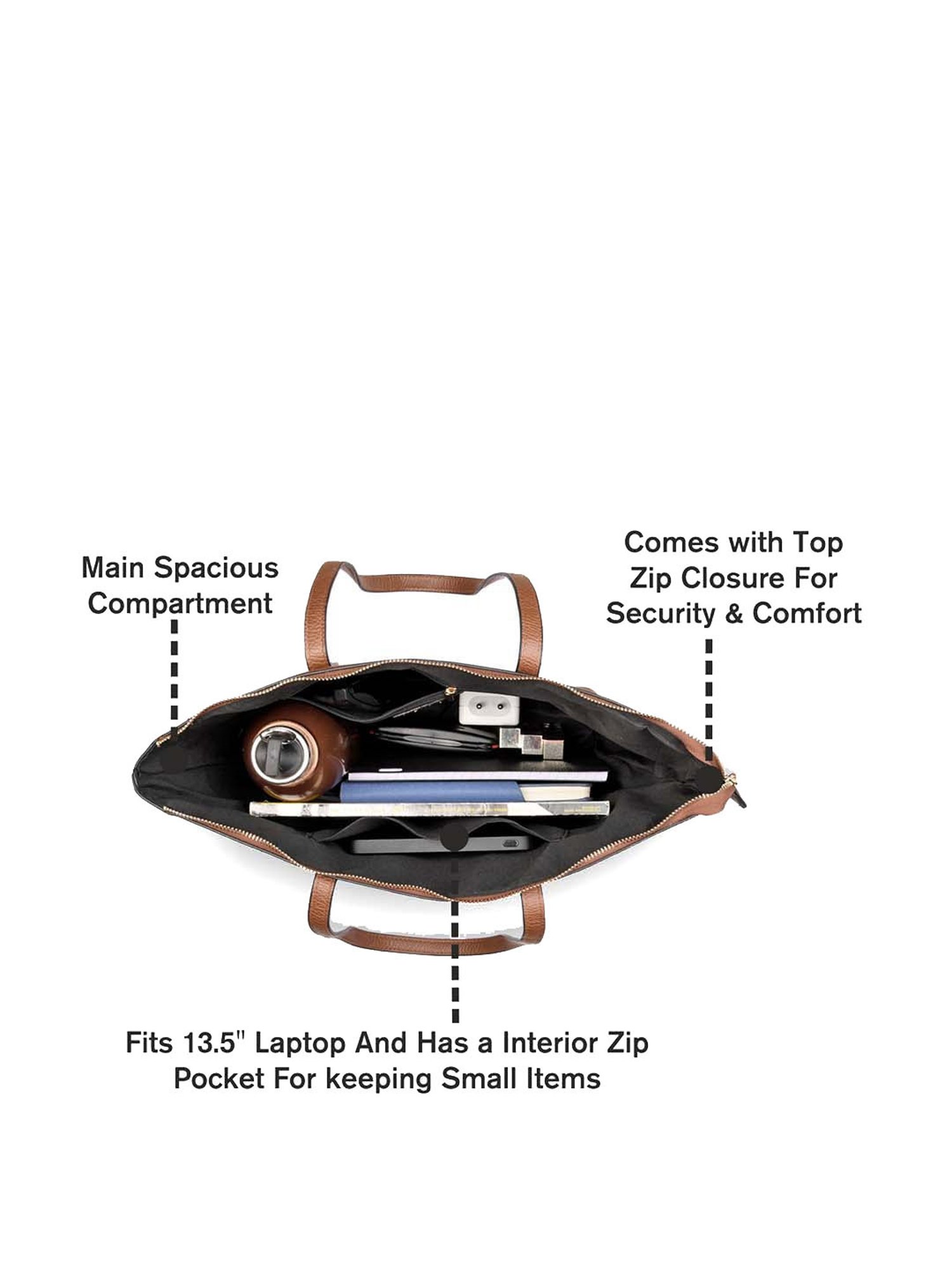 Accessorize London Women's Faux Leather Tan Pocket Molly Tote bag