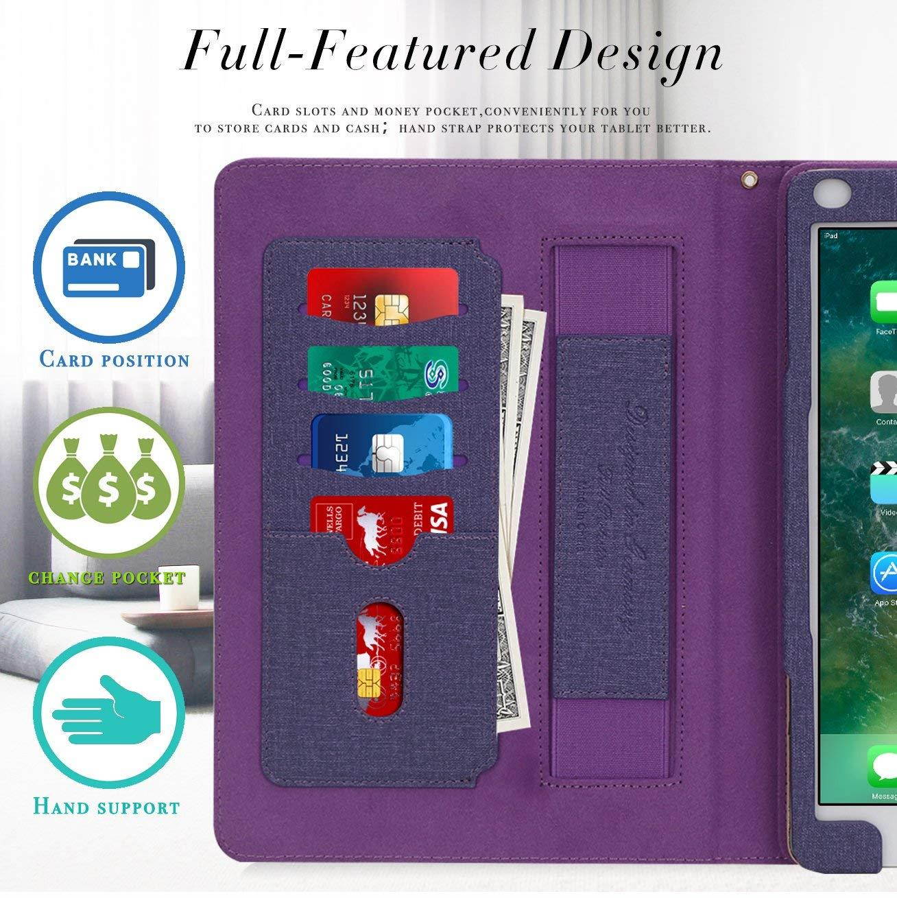 FYY Case for iPad Pro 12.9 2017/2015 Canvas Stand Folio Case Cover for Apple iPad Pro 12.9" (Both 2017 and 2015) with Apple Pencil Holder, Auto Sleep Wake Function, Multiple Angles, Card Slots-Purple