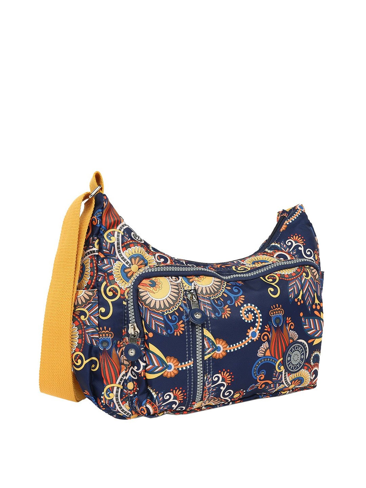 Baomi Blue & Yellow Printed Medium Sling Handbag