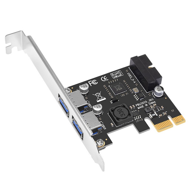 4 Port PCIE PCI-e to USB 3.0 (2 x Type A+ 20 Pin Internal) Expansion Card Hub Controller PCI Express Card Adapter w/ SATA Power