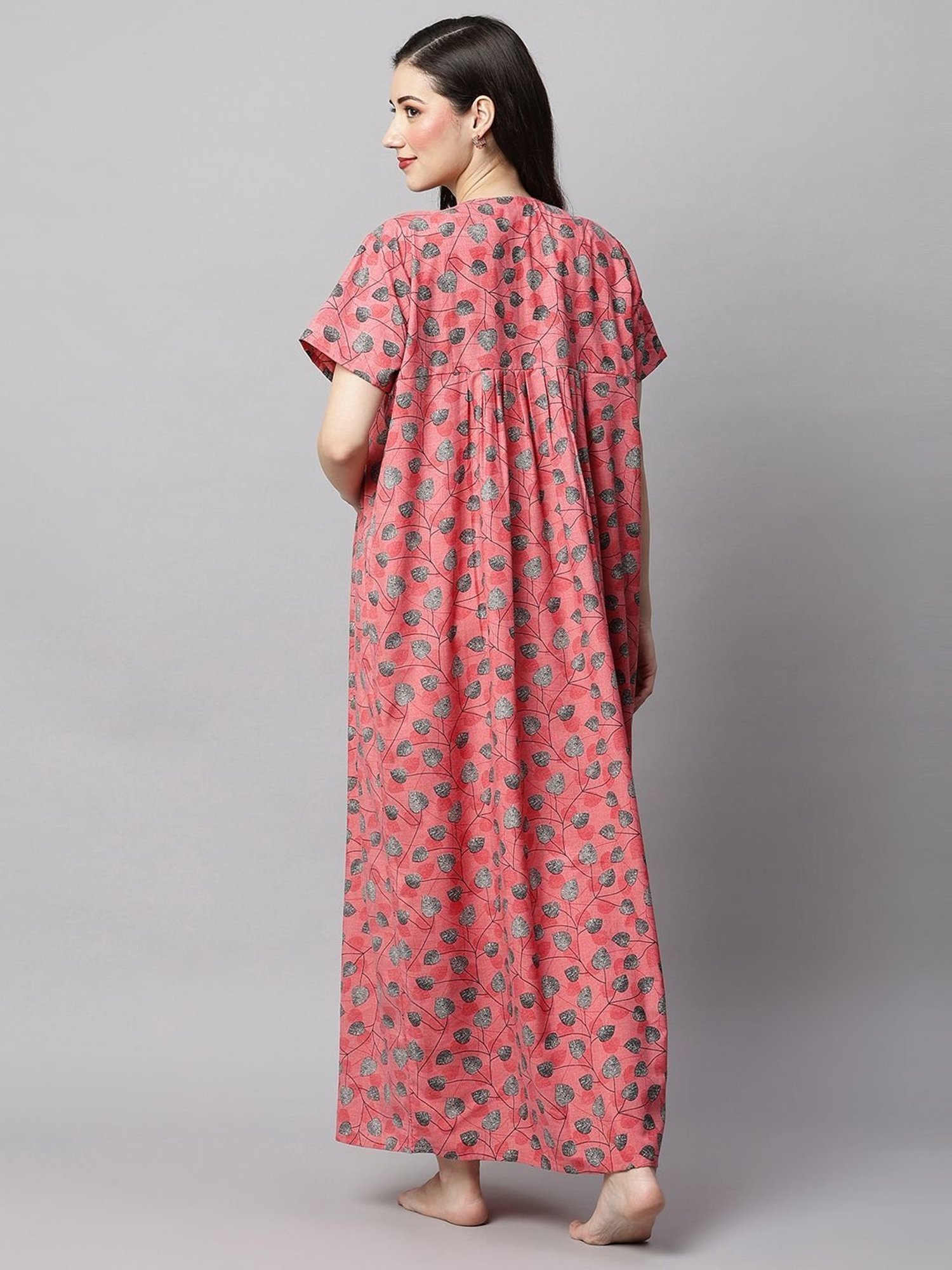 MomToBe Pink Printed Feeding Nighty