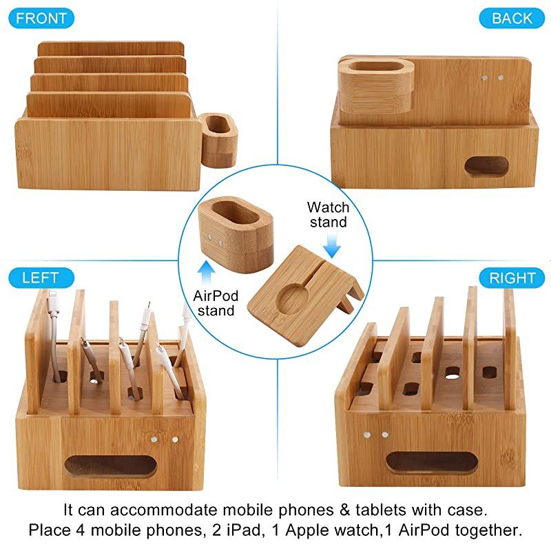 Charging Station Organizer for Multiple Devices Desktop Docking Stations Holder for Cell Phone Tablet iWatch Airpod Charge Stand Included Watch Airpod Stand 5 Cable ?No USB Charger