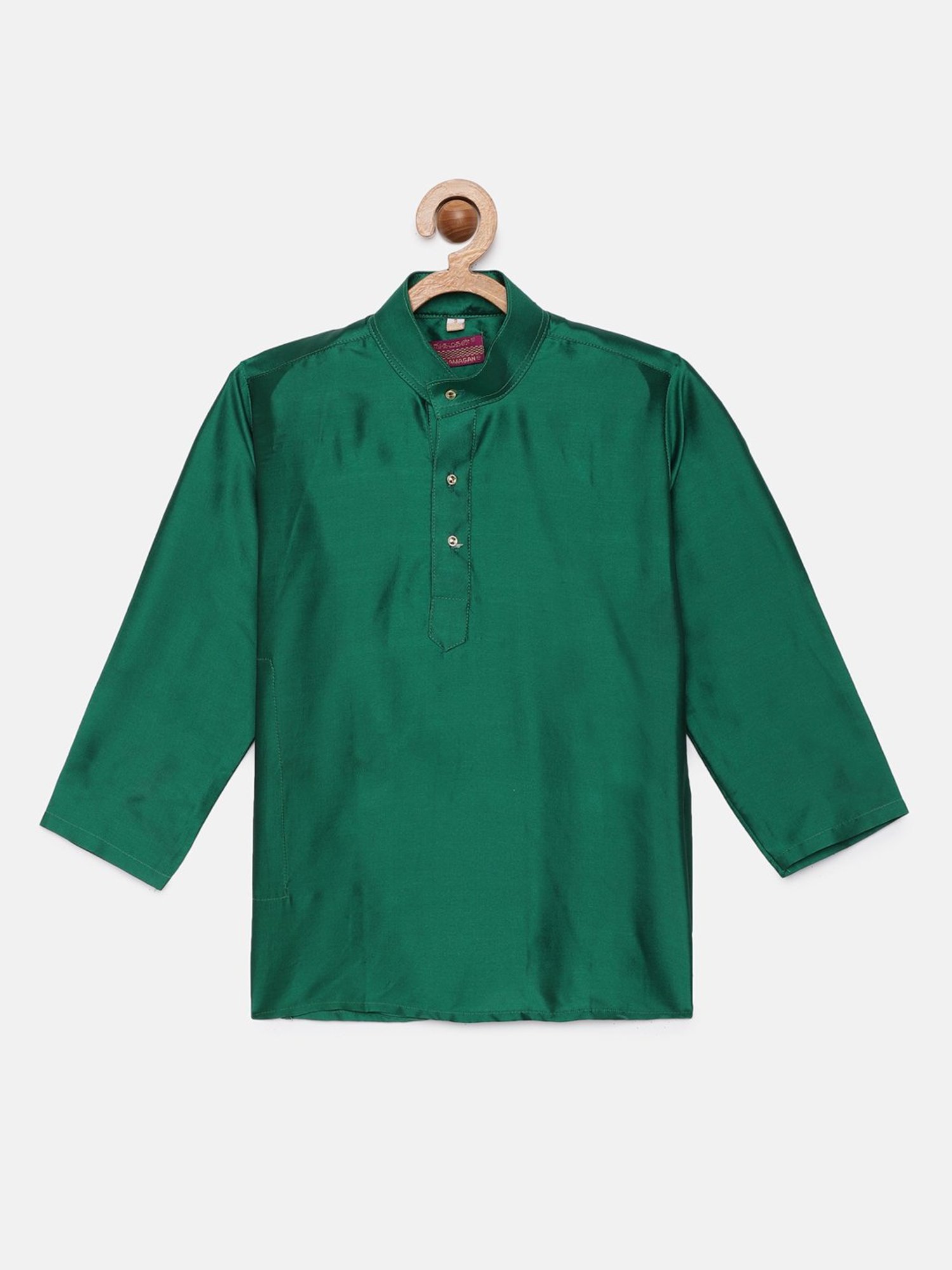 THANGAMAGAN Kids Green Solid Full Sleeves Kurta