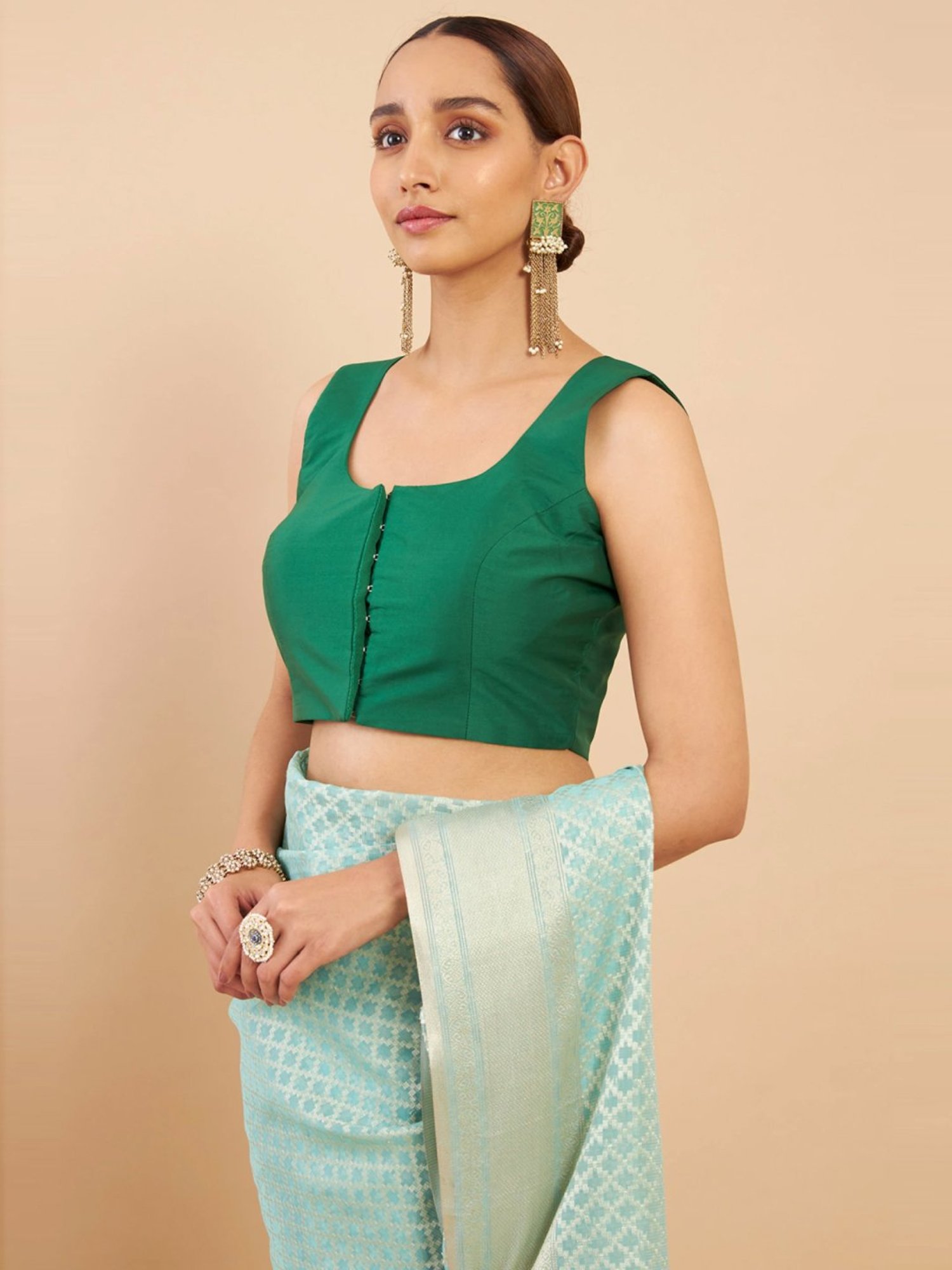 Soch Green Plain Readymade Blouse